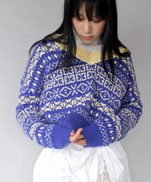 SANSeLF（サンセルフ）の「バイカラーパターンVネックニット【SANSeLF】sanw24a003（ニット/セーター）」