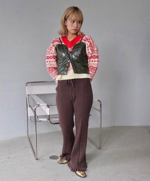 SANSeLF（サンセルフ）の「バイカラーパターンVネックニット【SANSeLF】sanw24a003（ニット/セーター・レディース・ブルー/グリーン/レッド・FREE）」の19枚目の写真