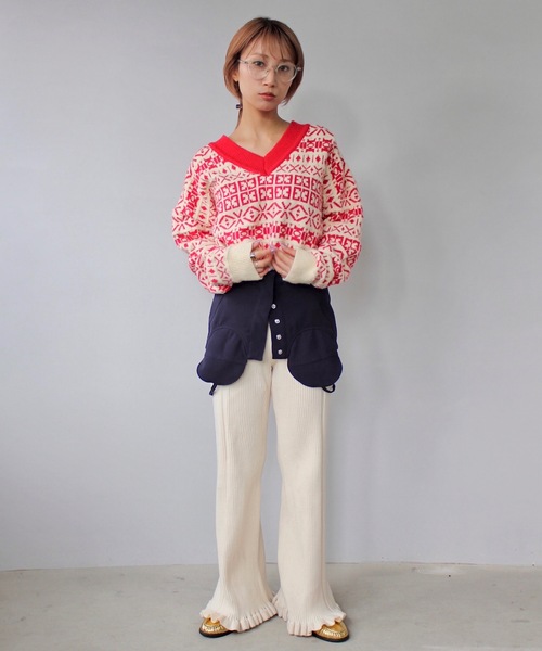 SANSeLF（サンセルフ）の「バイカラーパターンVネックニット【SANSeLF】sanw24a003（ニット/セーター・レディース・ブルー/グリーン/レッド・FREE）」の16枚目の写真