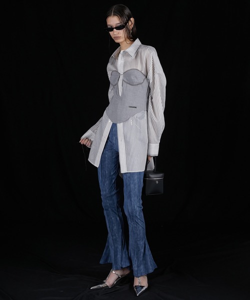 PRANK PROJECT(プランクプロジェクト)の「シアーストライプシャツ / Sheer Stripe Shirt(シャツ/ブラウス・レディース・ブルー/ベージュ/ホワイト・FREE)」の6枚目の写真