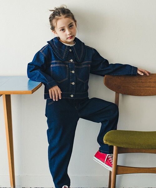 EDWIN（エドウィン）の「【Ou? by EDWIN】ビッグ襟フリルGジャン（デニムジャケット・キッズ・ネイビー・100/150/130/140/120/110）」の12枚目の写真