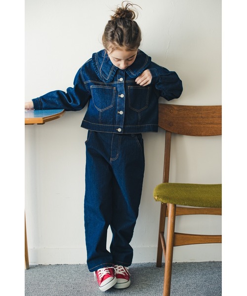 EDWIN（エドウィン）の「【Ou? by EDWIN】ビッグ襟フリルGジャン（デニムジャケット・キッズ・ネイビー・100/150/130/140/120/110）」の6枚目の写真