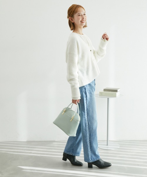 ROPE' PICNIC（ロペピクニック）の「ガラスヤーンハートボタンクルーネックカーディガン（カーディガン/ボレロ・レディース・ブルー系その他4/ピンク/オフホワイト・38）」の5枚目の写真