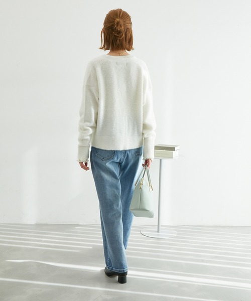 ROPE' PICNIC（ロペピクニック）の「ガラスヤーンハートボタンクルーネックカーディガン（カーディガン/ボレロ・レディース・ブルー系その他4/ピンク/オフホワイト・38）」の6枚目の写真