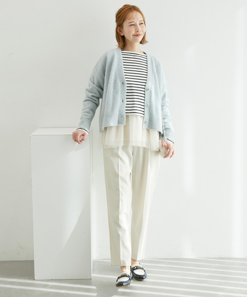 ROPE' PICNIC（ロペピクニック）の「ガラスヤーンハートボタンクルーネックカーディガン（カーディガン/ボレロ・レディース・ブルー系その他4/ピンク/オフホワイト・38）」の9枚目の写真