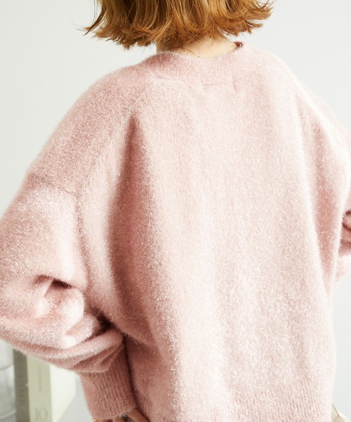 ROPE' PICNIC（ロペピクニック）の「ガラスヤーンハートボタンクルーネックカーディガン（カーディガン/ボレロ・レディース・ブルー系その他4/ピンク/オフホワイト・38）」の15枚目の写真