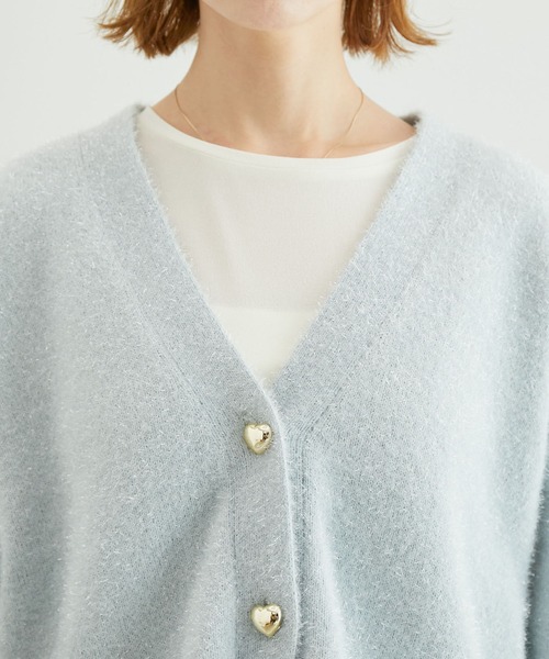 ROPE' PICNIC（ロペピクニック）の「ガラスヤーンハートボタンクルーネックカーディガン（カーディガン/ボレロ・レディース・ブルー系その他4/ピンク/オフホワイト・38）」の19枚目の写真