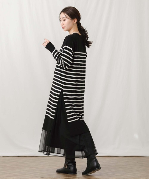 Torrazzo Donna（トラッゾドンナ）の「チュールレイヤーニットワンピース（ワンピース・レディース・ライトベージュ/ブラック×ホワイト・38）」の19枚目の写真