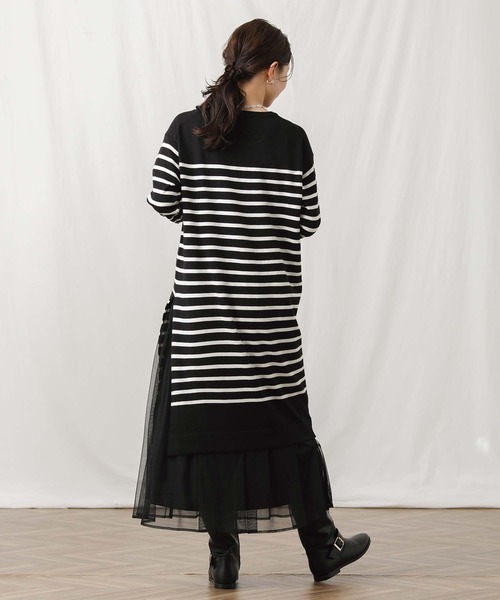 Torrazzo Donna（トラッゾドンナ）の「チュールレイヤーニットワンピース（ワンピース・レディース・ライトベージュ/ブラック×ホワイト・38）」の20枚目の写真