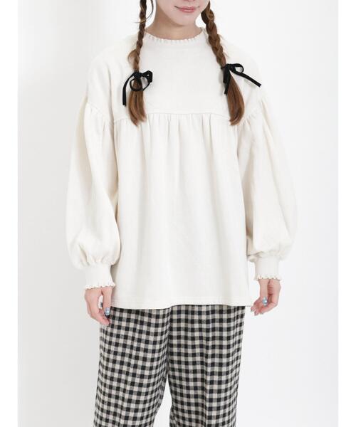 Samansa Mos2（サマンサ モスモス）の「ギャザー切替スウェット（Tシャツ/カットソー・レディース・グレー/オフホワイト/ブラック・F）」の2枚目の写真