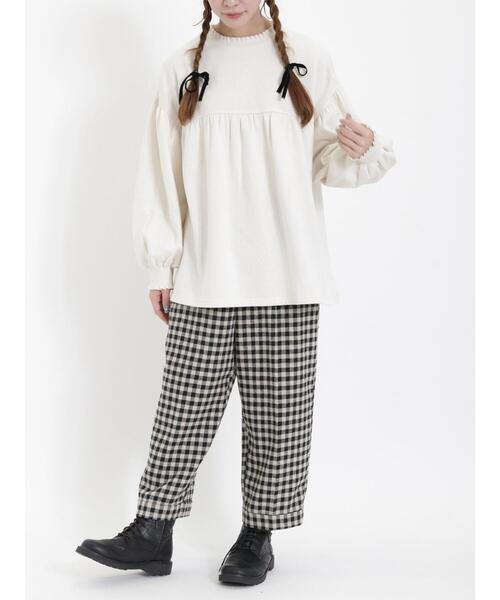 Samansa Mos2（サマンサ モスモス）の「ギャザー切替スウェット（Tシャツ/カットソー・レディース・グレー/オフホワイト/ブラック・F）」の7枚目の写真