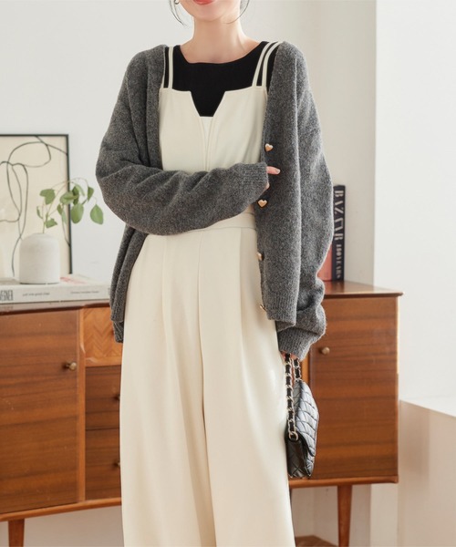 KOBE LETTUCE（コウベレタス）の「[ ストレッチ×ノーアイロン ] 細見えストレッチデザインキャミオールインワン（つなぎ/オールインワン・レディース・ブラック/モカ/チャコール/ホワイト系・M/PM）」の7枚目の写真