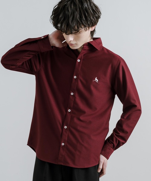 Healthknit Product ヘルスニットプロダクト 日本製 ストレッチデニムライクニットホリゾンタルカラーシャツ(シャツ/ブラウス)|Healthknit Product(ヘルスニットプロダクト)