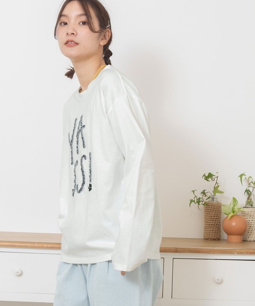 POU DOU DOU（プードゥドゥ）の「YASS ギャザーテープロゴロンTee（Tシャツ/カットソー・レディース・オフホワイト/ライトイエロー/ブルー・3）」の10枚目の写真