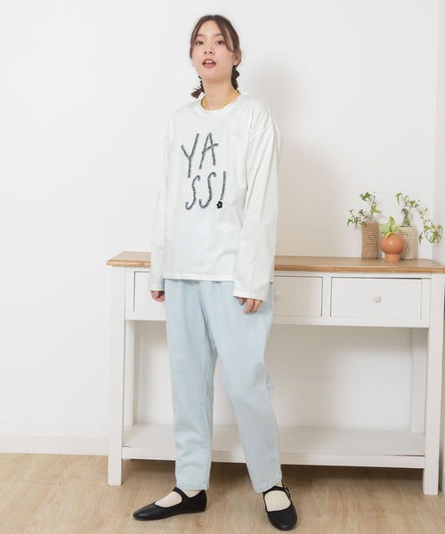 POU DOU DOU（プードゥドゥ）の「YASS ギャザーテープロゴロンTee（Tシャツ/カットソー・レディース・オフホワイト/ライトイエロー/ブルー・3）」の7枚目の写真