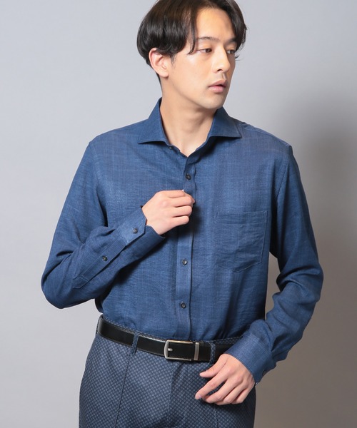 CROWDED CLOSET(クラウデッドクローゼット)の「メランジポリエステルホリゾンタルカラーシャツ(シャツ/ブラウス・メンズ・ホワイト/ブルー/ミント/ネイビー・04/03/02/01)」の3枚目の写真