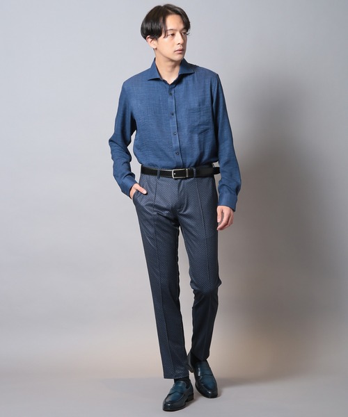 CROWDED CLOSET(クラウデッドクローゼット)の「メランジポリエステルホリゾンタルカラーシャツ(シャツ/ブラウス・メンズ・ホワイト/ブルー/ミント/ネイビー・04/03/02/01)」の10枚目の写真