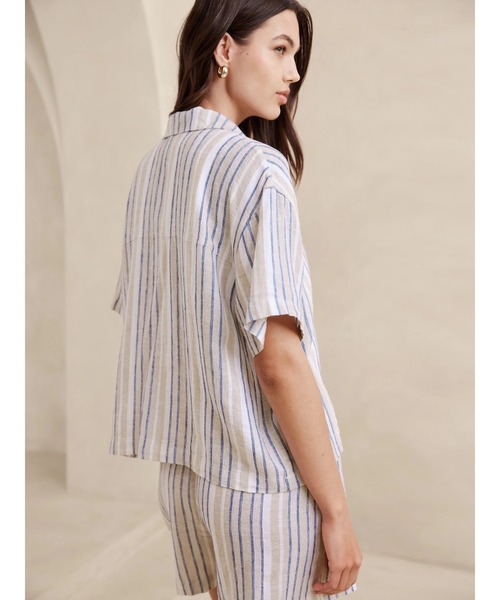 90s BananaRepublic リネン100% S/S シャツ ストライプ Banana Republic - BANANAREPUBLIC ストライプ長袖シャツの通販