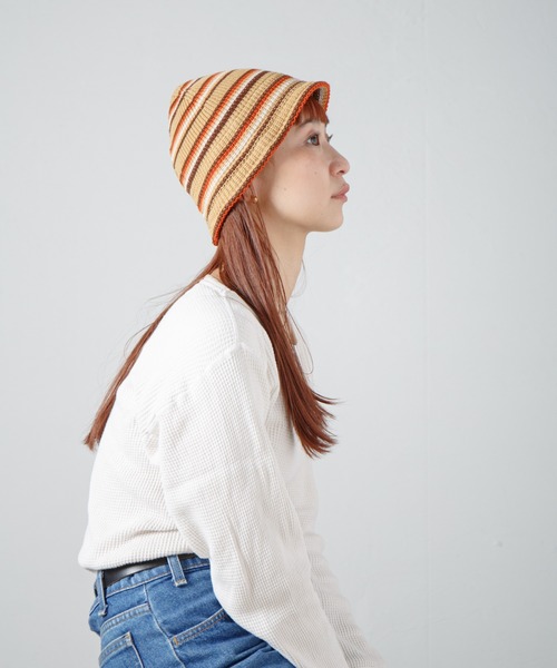 RACAL（ラカル）の「マルチボーダーニットチューリップハット / Multi Border Knit Hat（ニットキャップ/ビーニー・レディース・グレー/ブラック/ブラウン/ベージュ/ネイビー・FREE）」の4枚目の写真