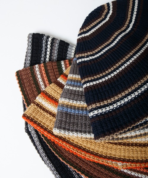 RACAL（ラカル）の「マルチボーダーニットチューリップハット / Multi Border Knit Hat（ニットキャップ/ビーニー・レディース・グレー/ブラック/ブラウン/ベージュ/ネイビー・FREE）」の8枚目の写真