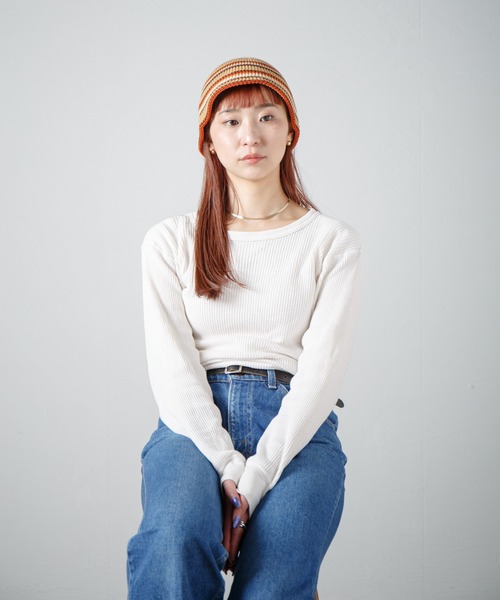 RACAL（ラカル）の「マルチボーダーニットチューリップハット / Multi Border Knit Hat（ニットキャップ/ビーニー・レディース・グレー/ブラック/ブラウン/ベージュ/ネイビー・FREE）」の20枚目の写真