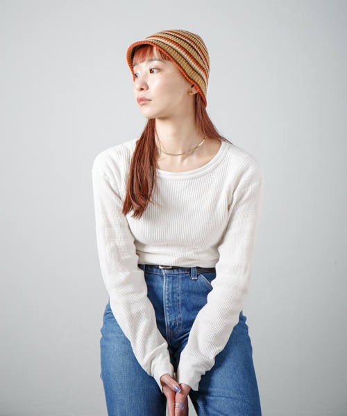 RACAL（ラカル）の「マルチボーダーニットチューリップハット / Multi Border Knit Hat（ニットキャップ/ビーニー・レディース・グレー/ブラック/ブラウン/ベージュ/ネイビー・FREE）」の21枚目の写真