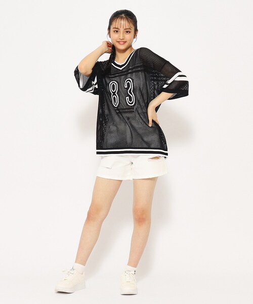 PINK-latte(ピンクラテ)の「◆【アジャスターあり】ダメージデザインショートパンツ(その他パンツ・キッズ・ブラック/ブルー系8/ブルー系9/オフホワイト/ブラック系4・14/15 /16)」の6枚目の写真