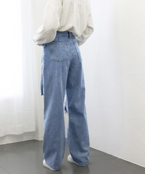 Miniministore(ミニミニストア)の「ダメージ デニムパンツ ハイウエスト美脚(デニムパンツ・レディース・ブルー・M/XL/S/L)」の6枚目の写真