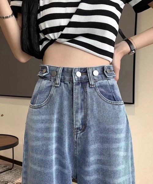 Miniministore(ミニミニストア)の「ダメージ デニムパンツ ハイウエスト美脚(デニムパンツ・レディース・ブルー・M/XL/S/L)」の8枚目の写真
