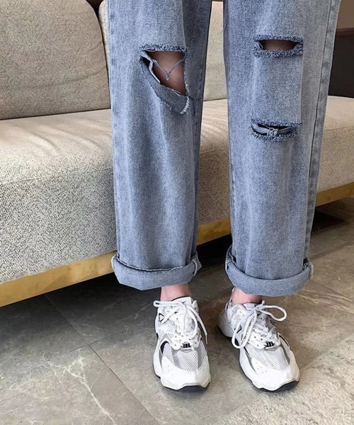 Miniministore(ミニミニストア)の「ダメージ デニムパンツ ハイウエスト美脚(デニムパンツ・レディース・ブルー・M/XL/S/L)」の13枚目の写真