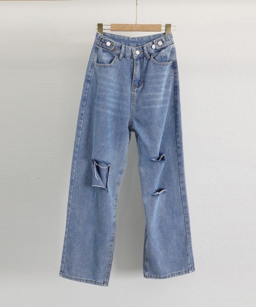 Miniministore(ミニミニストア)の「ダメージ デニムパンツ ハイウエスト美脚(デニムパンツ・レディース・ブルー・M/XL/S/L)」の14枚目の写真