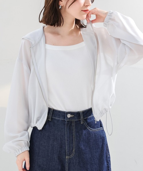 Honeys（ハニーズ）の「シアーフードブルゾン（ブルゾン・レディース・ホワイト/ブルー/グレー/ブラック・S/M/L/LL）」の4枚目の写真