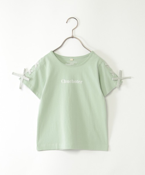 ikka（イッカ）の「袖ギンガムレースアップTシャツ（120~160cm）（Tシャツ/カットソー・キッズ・オフホワイト/ミント・120/130/140/150/160）」の3枚目の写真