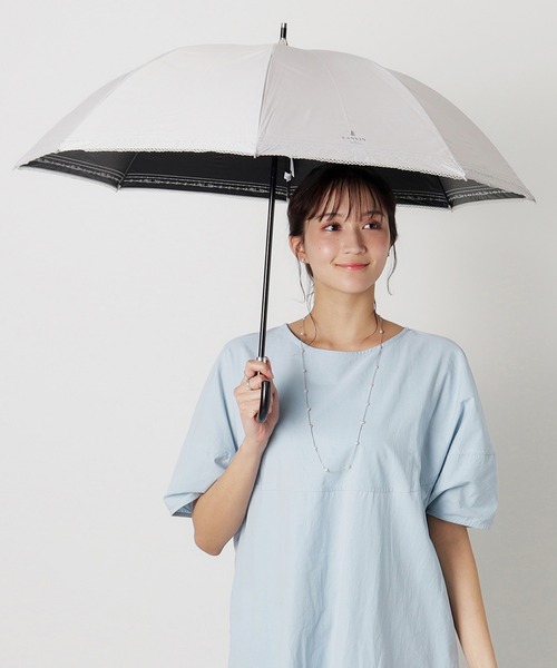 LANVIN en Bleu(ランバンオンブルー)の「遮光晴雨兼用日傘 ピコレース(長傘・レディース・ダークブルー/ベージュ/ブラック・FREE)」の2枚目の写真