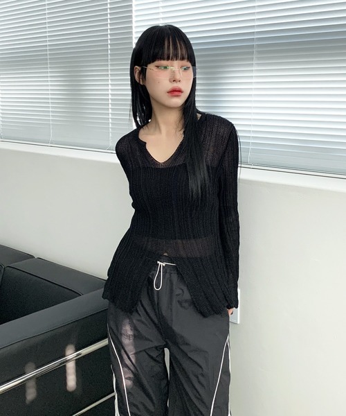 FOLLOWIN（フォロウィン）の「[UNISEX][スポーティーブロックコアルック]ナイロン配色ストリングワイドパンツ（その他パンツ・レディース・ライトグレー/ブラック・FREE）」の8枚目の写真