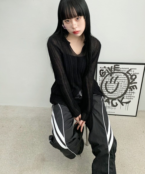 FOLLOWIN（フォロウィン）の「[UNISEX][スポーティーブロックコアルック]ナイロン配色ストリングワイドパンツ（その他パンツ・レディース・ライトグレー/ブラック・FREE）」の10枚目の写真
