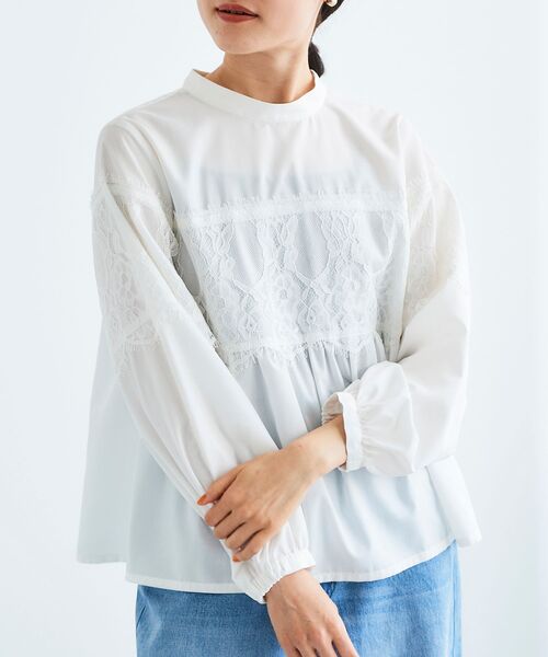 le.coeur blanc(ルクールブラン)の「レースキリカエスタンドネックブラウス(シャツ/ブラウス・レディース・ブラック/オフホワイト・38)」の1枚目の写真