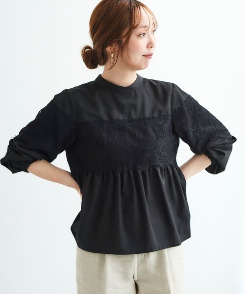 le.coeur blanc(ルクールブラン)の「レースキリカエスタンドネックブラウス(シャツ/ブラウス・レディース・ブラック/オフホワイト・38)」の2枚目の写真