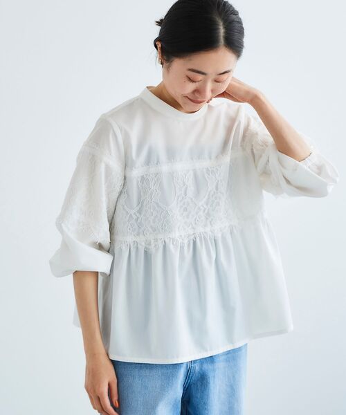 le.coeur blanc(ルクールブラン)の「レースキリカエスタンドネックブラウス(シャツ/ブラウス・レディース・ブラック/オフホワイト・38)」の5枚目の写真
