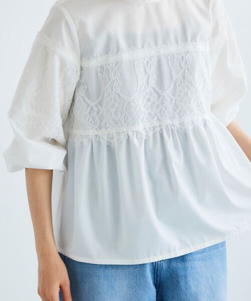 le.coeur blanc / ルクールブラン レースキリカエスタンドネックブラウス カットワークレースブラウス/le.coeur blanc(ルクールブラン