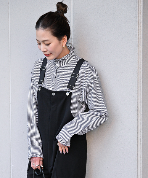 B.C STOCK（ベーセーストック）の「《追加》スタンドフリルブラウス（シャツ/ブラウス・レディース・ネイビー/ブラック/ホワイト・FREE）」の19枚目の写真