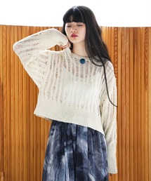 はしご編み クロップド丈 ニット プルオーバー【セレクトアイテム】