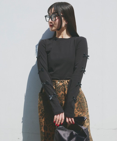 Narcissus(ナルシス)の「【Narcissus】リボンロングTシャツ(Tシャツ/カットソー・レディース・ブラック/ホワイト・FREE)」の5枚目の写真