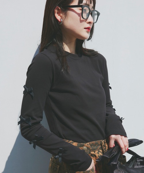 Narcissus(ナルシス)の「【Narcissus】リボンロングTシャツ(Tシャツ/カットソー・レディース・ブラック/ホワイト・FREE)」の16枚目の写真