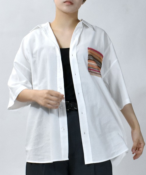 【セール】balfas lace pocket wide shirt/バルファスレース ポケット ワイド レギュラーカラーシャツ/半袖シャツ(シャツ/ブラウス)|Starting Over(スターティングオーバー)