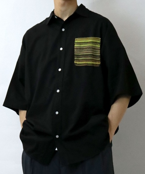 Starting Over(スターティングオーバー)の「balfas lace pocket wide shirt/バルファスレース ポケット ワイド レギュラーカラーシャツ/半袖シャツ(シャツ/ブラウス・メンズ・ホワイト/ブラック・XL/L/M)」の1枚目の写真