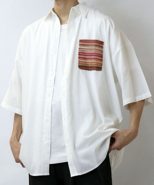 Starting Over(スターティングオーバー)の「balfas lace pocket wide shirt/バルファスレース ポケット ワイド レギュラーカラーシャツ/半袖シャツ(シャツ/ブラウス・メンズ・ホワイト/ブラック・XL/L/M)」の19枚目の写真