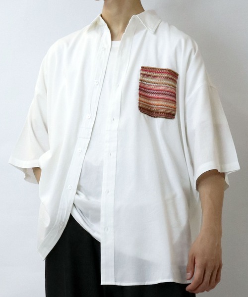 Starting Over(スターティングオーバー)の「balfas lace pocket wide shirt/バルファスレース ポケット ワイド レギュラーカラーシャツ/半袖シャツ(シャツ/ブラウス・メンズ・ホワイト/ブラック・XL/L/M)」の18枚目の写真