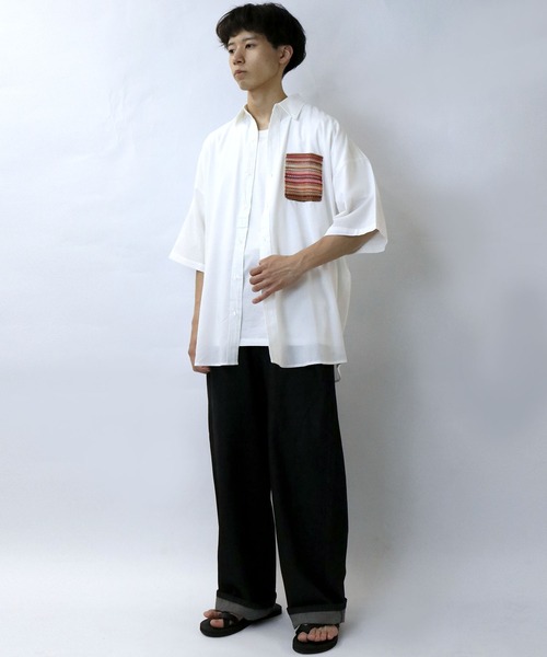 Starting Over(スターティングオーバー)の「balfas lace pocket wide shirt/バルファスレース ポケット ワイド レギュラーカラーシャツ/半袖シャツ(シャツ/ブラウス・メンズ・ホワイト/ブラック・XL/L/M)」の17枚目の写真