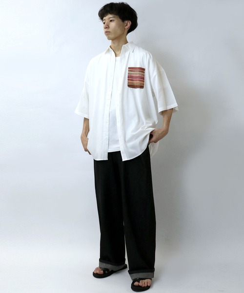 Starting Over(スターティングオーバー)の「balfas lace pocket wide shirt/バルファスレース ポケット ワイド レギュラーカラーシャツ/半袖シャツ(シャツ/ブラウス・メンズ・ホワイト/ブラック・XL/L/M)」の16枚目の写真